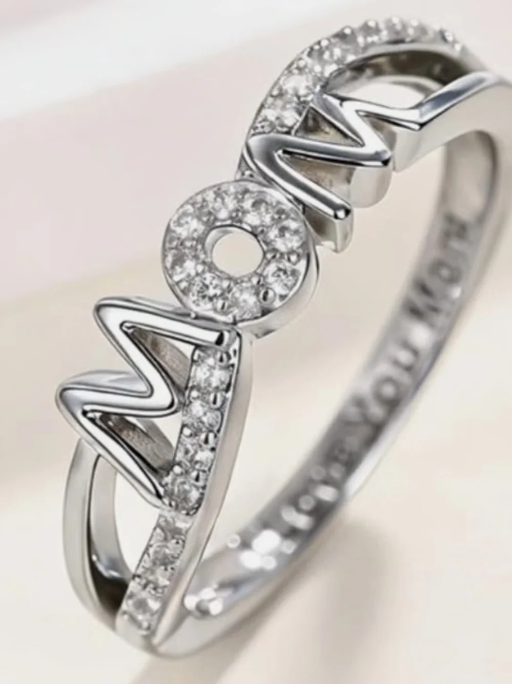 Silver 'MOM' CZ Accent Ring - Women's Jewelry - Size 8!